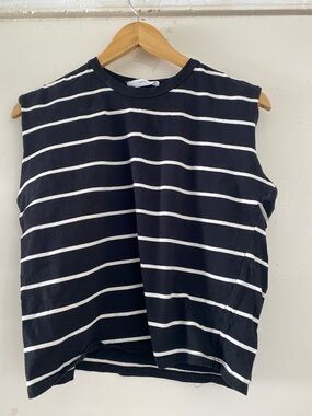 Mango Black & White Striped Sleeveless Tank